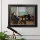 Impressionist interior scene by Édouard Manet in an ornate black frame with gilded inner detail displayed in a light-toned interior setting.