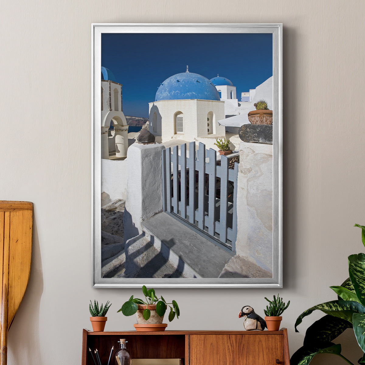 Santorini Sidewalk - Modern Framed Canvas Print