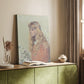 Canvas art print of a refined female figure with gentle expression and light shading styled in a home decor setting.