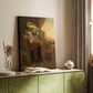 Canvas art print of a mythological composition with delicate detail and calm tones styled in a home decor setting.