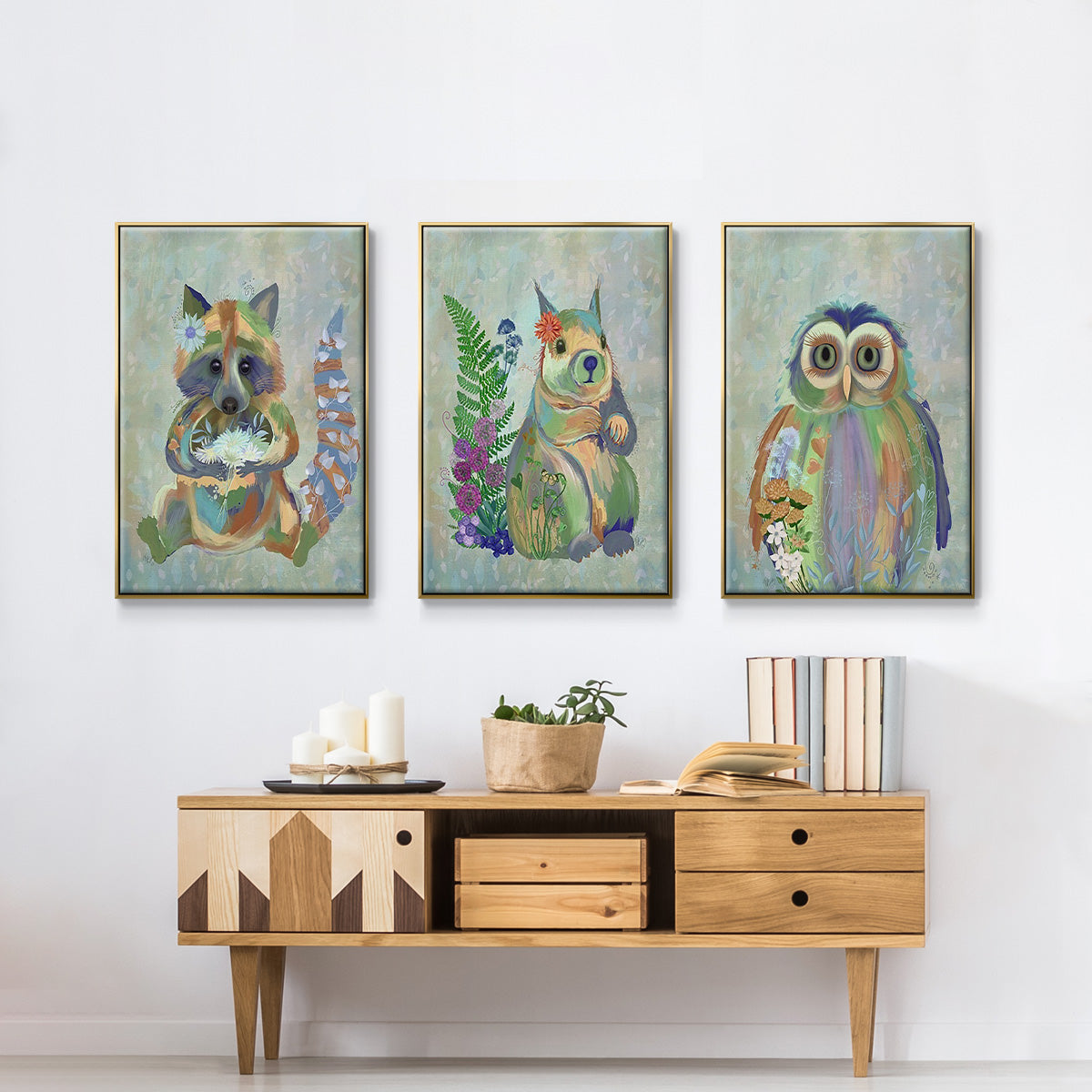 Fantastic Florals Owl - Framed Premium Gallery Wrapped Canvas L Frame 3 Piece Set - Ready to Hang