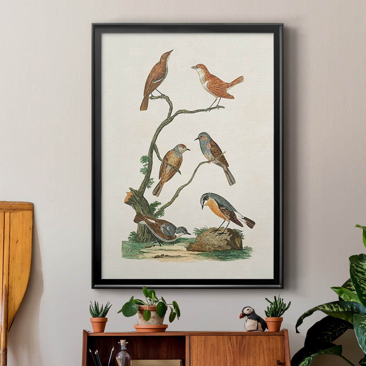 Antique Birds in Nature IV - Modern Framed Canvas Print