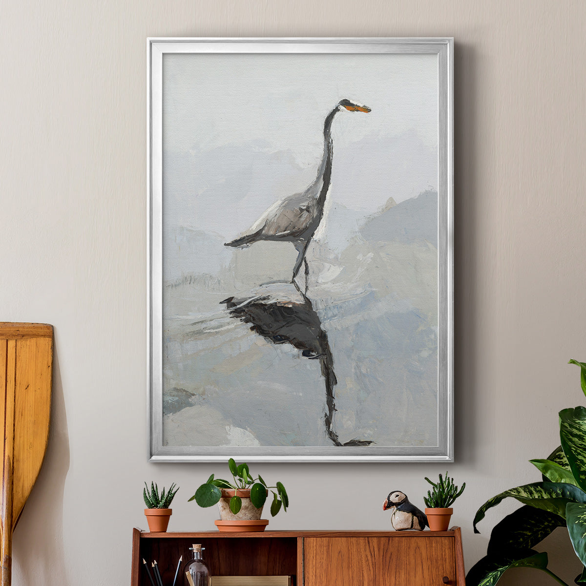 Heron - Modern Framed Canvas Print