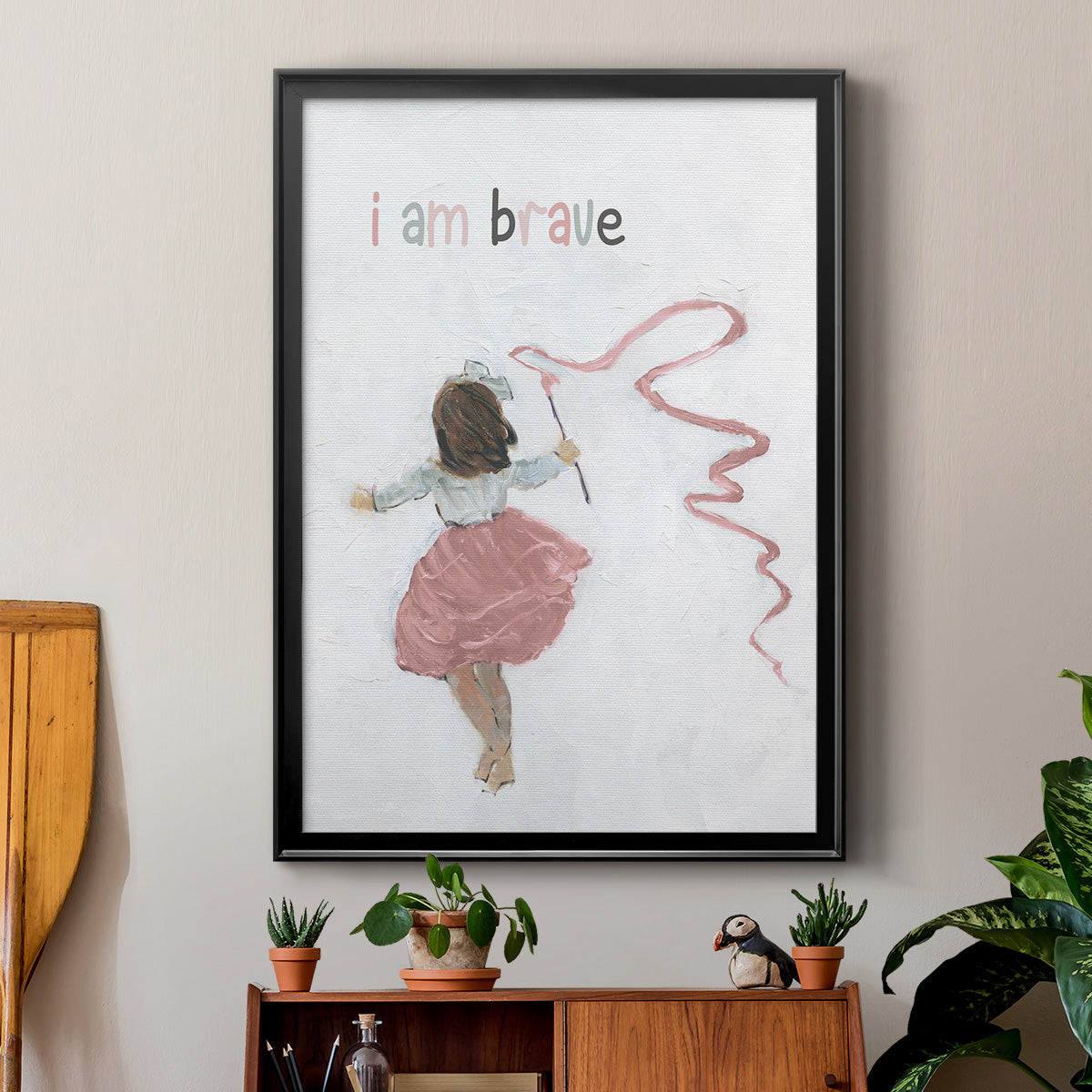Girl Catching Wind - Modern Framed Canvas Print