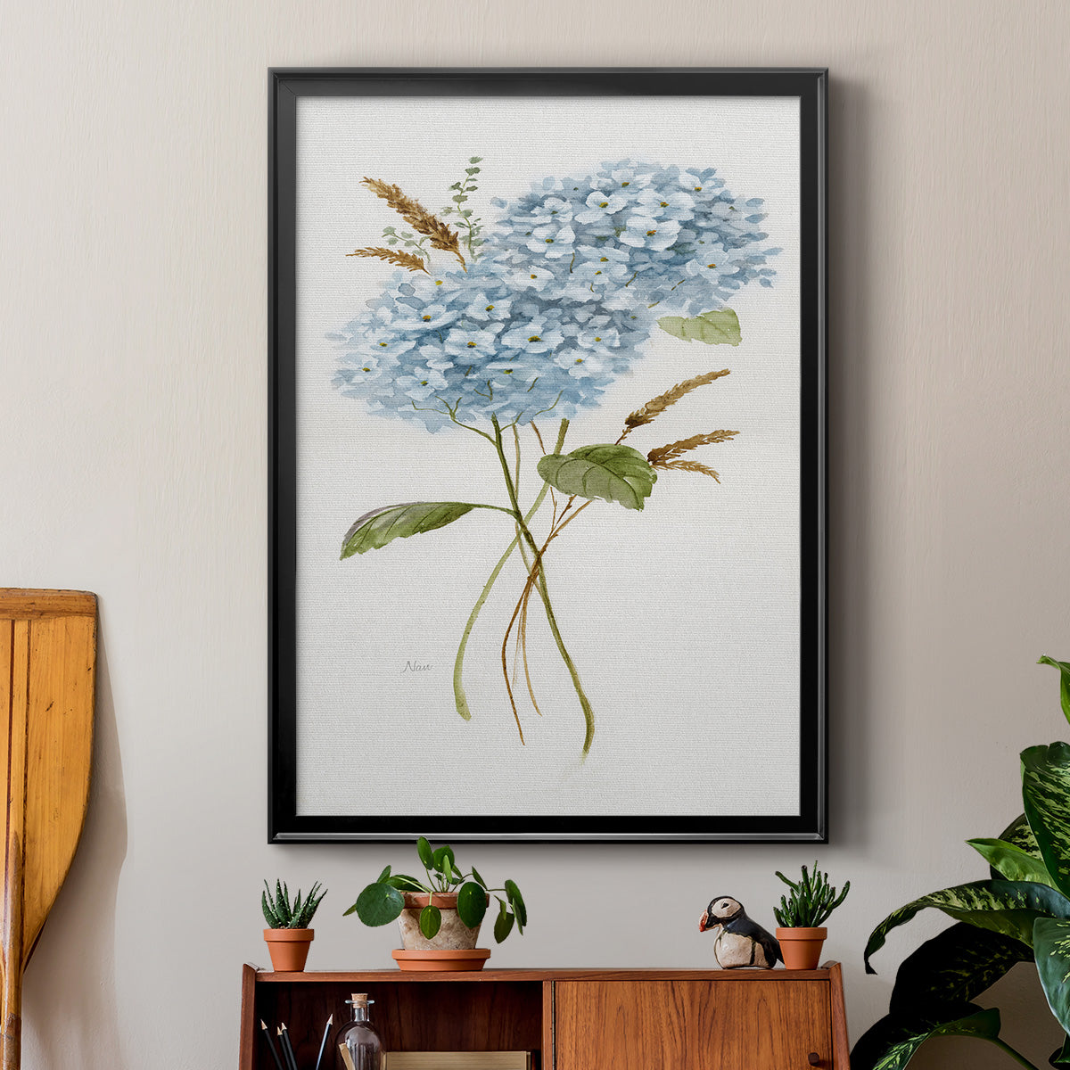 Petite Blue Hydrangea I - Modern Framed Canvas Print