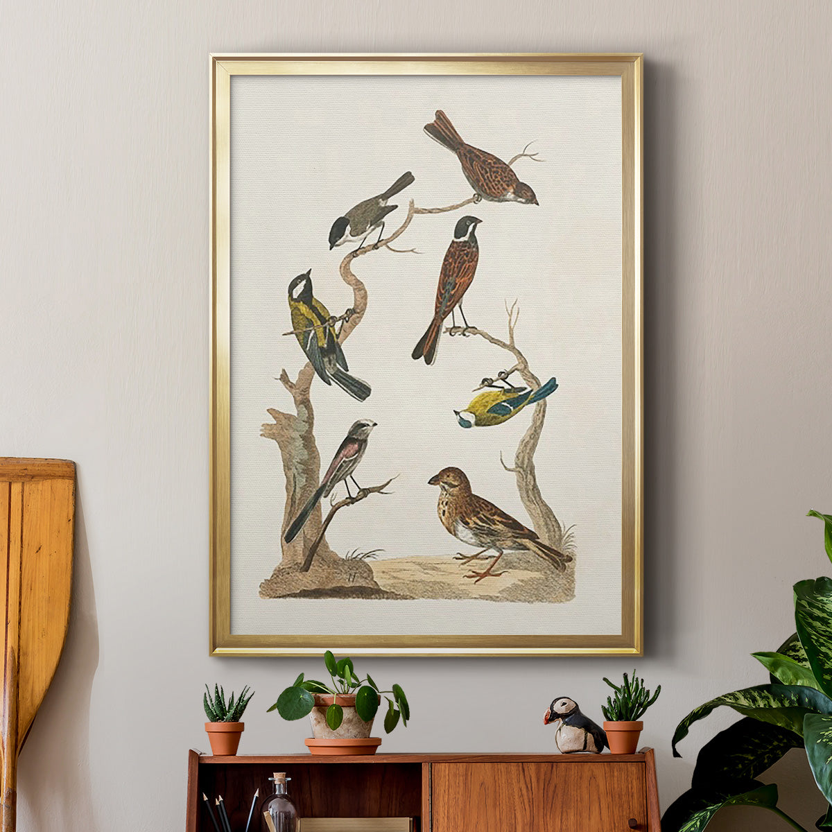 Antique Birds in Nature II - Modern Framed Canvas Print