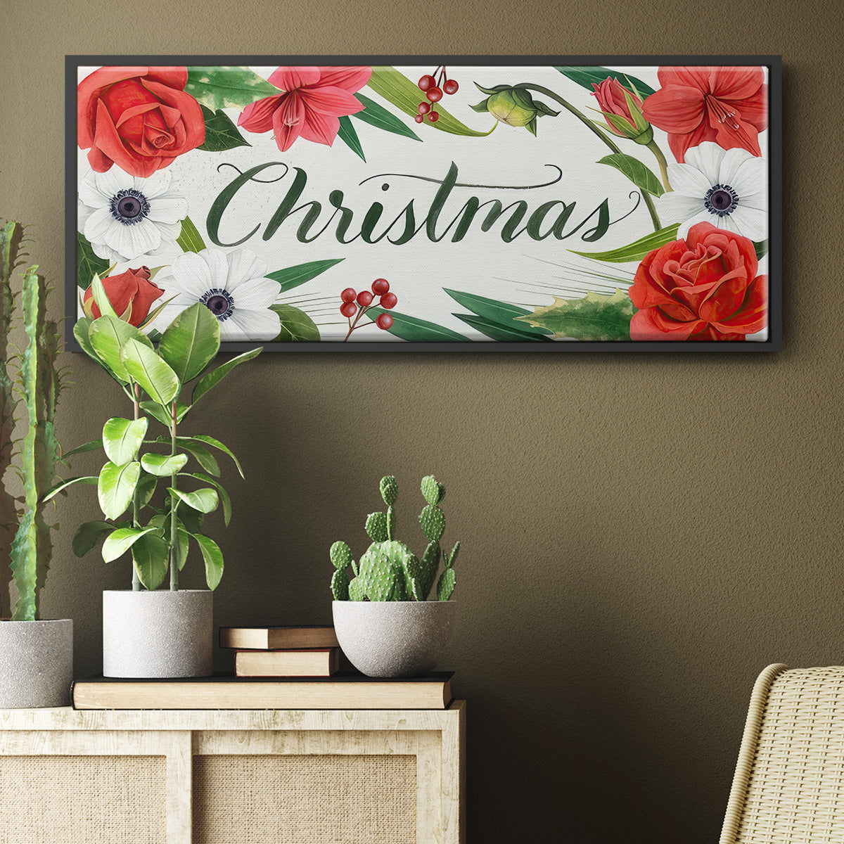 Christmas Flora Wreath Collection D - Floater Framed Canvas Print