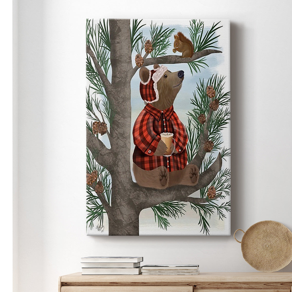 Lumberjack Bear Pine Tree Coffee Break Premium Gallery Wrapped Canvas - Ready to Hang