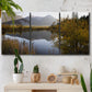 Three-panel canvas wall art featuring low light river photography, displayed in a boho-chic entryway above a console table.