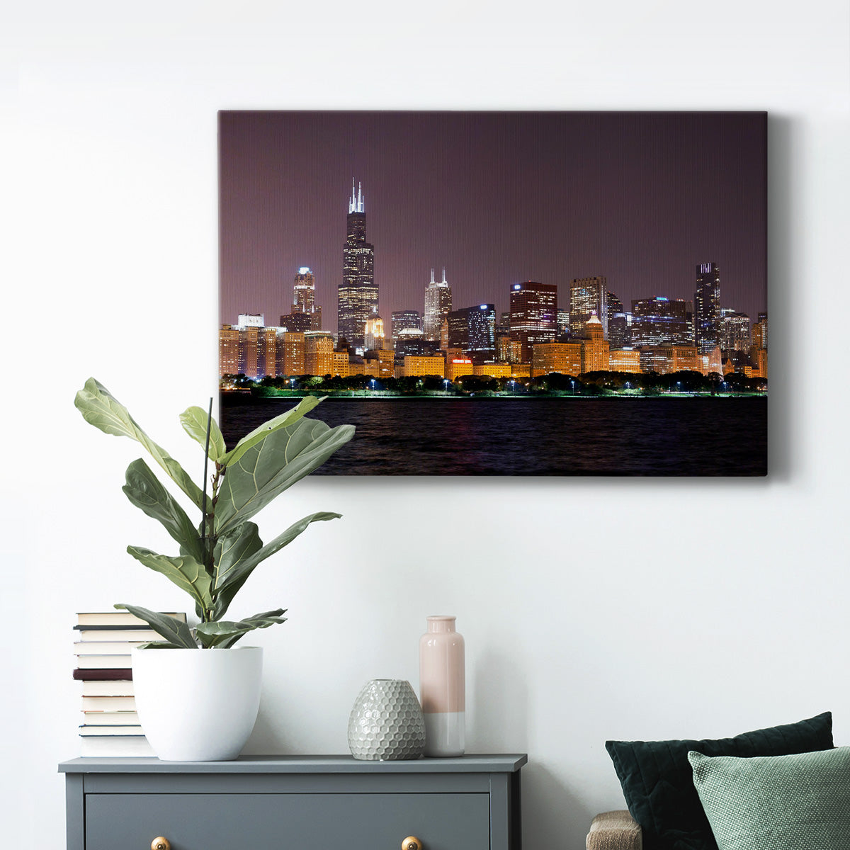 Late Night City Chicago - Canvas Art Print