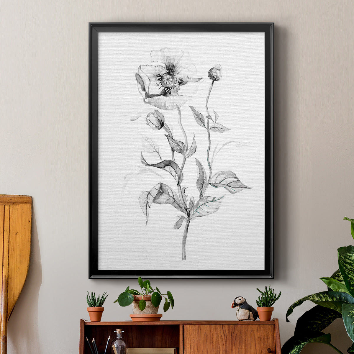 Wild Poppy Sketch - Modern Framed Canvas Print