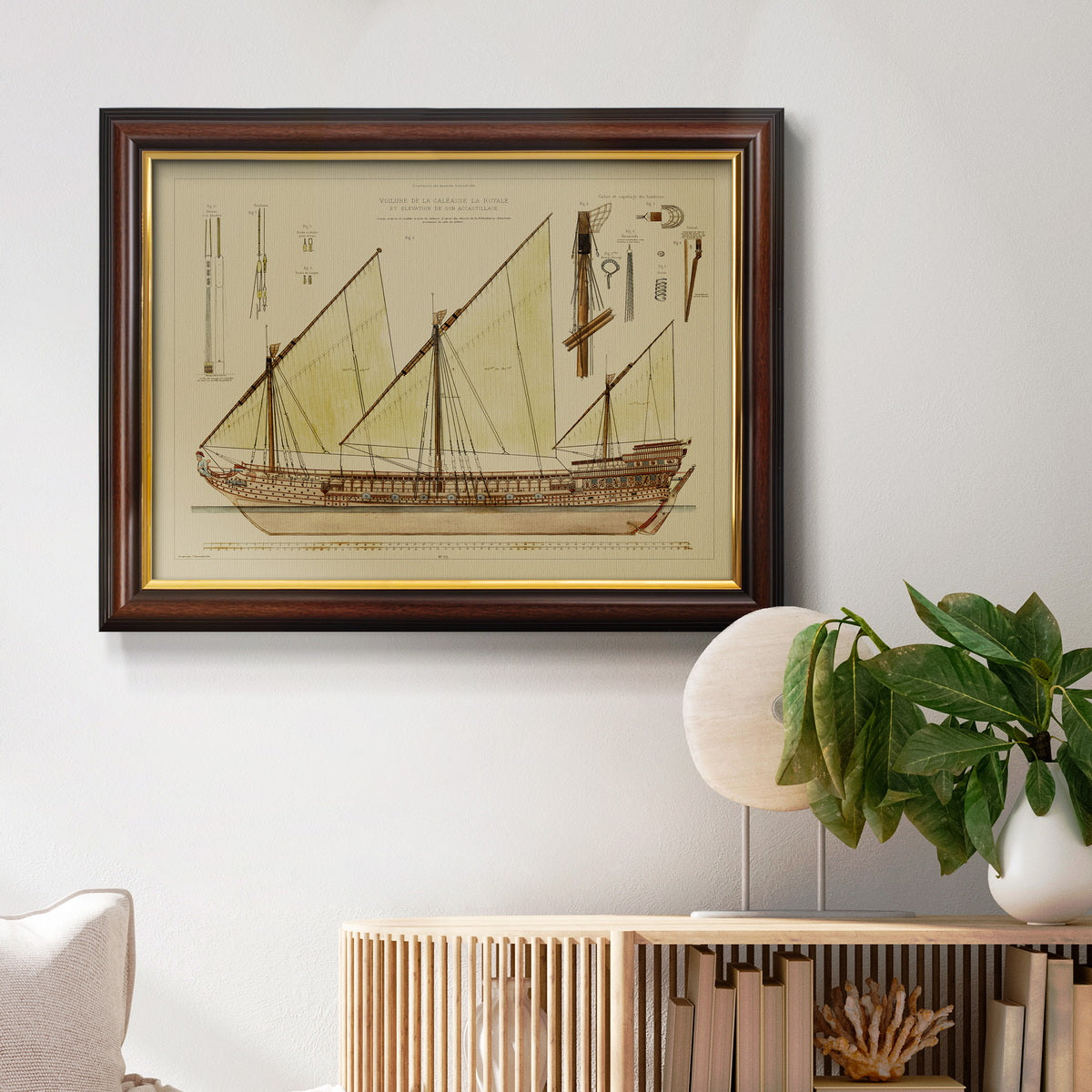 Antique Ship Plan VI Premium Framed Canvas- Ready to Hang