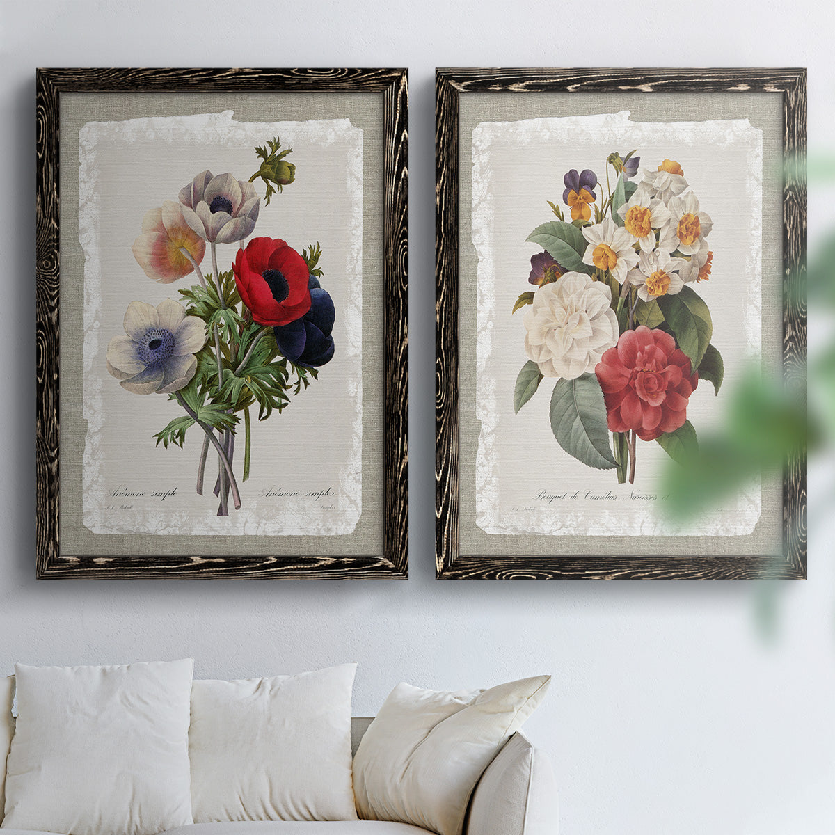 Botanical Bouquet Anemone - Premium Framed Canvas 2 Piece Set - Ready to Hang