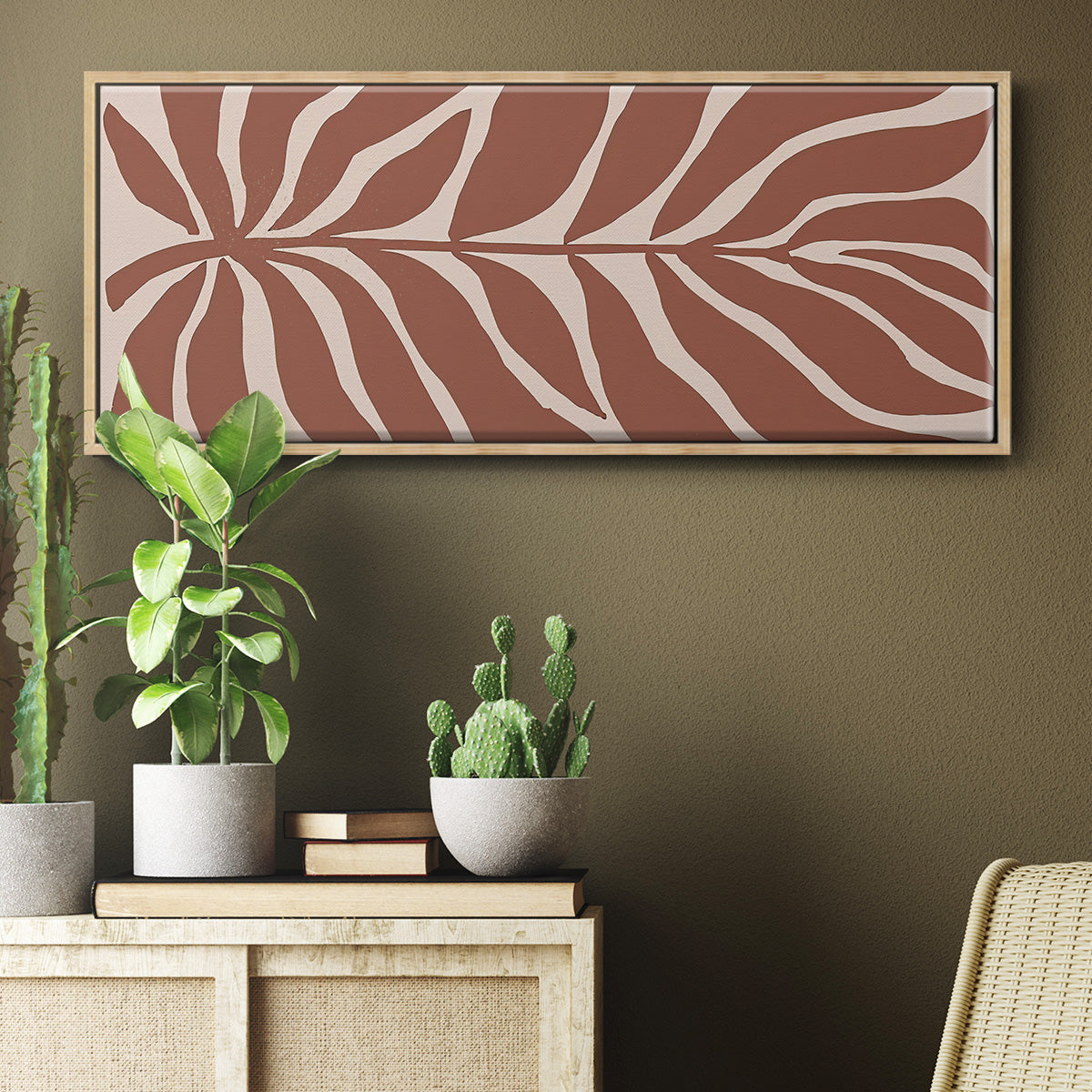 Terra Cotta Block Palms I - Floater Framed Canvas Print