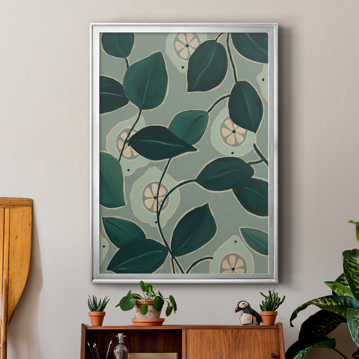 Monochrome Limes - Modern Framed Canvas Print
