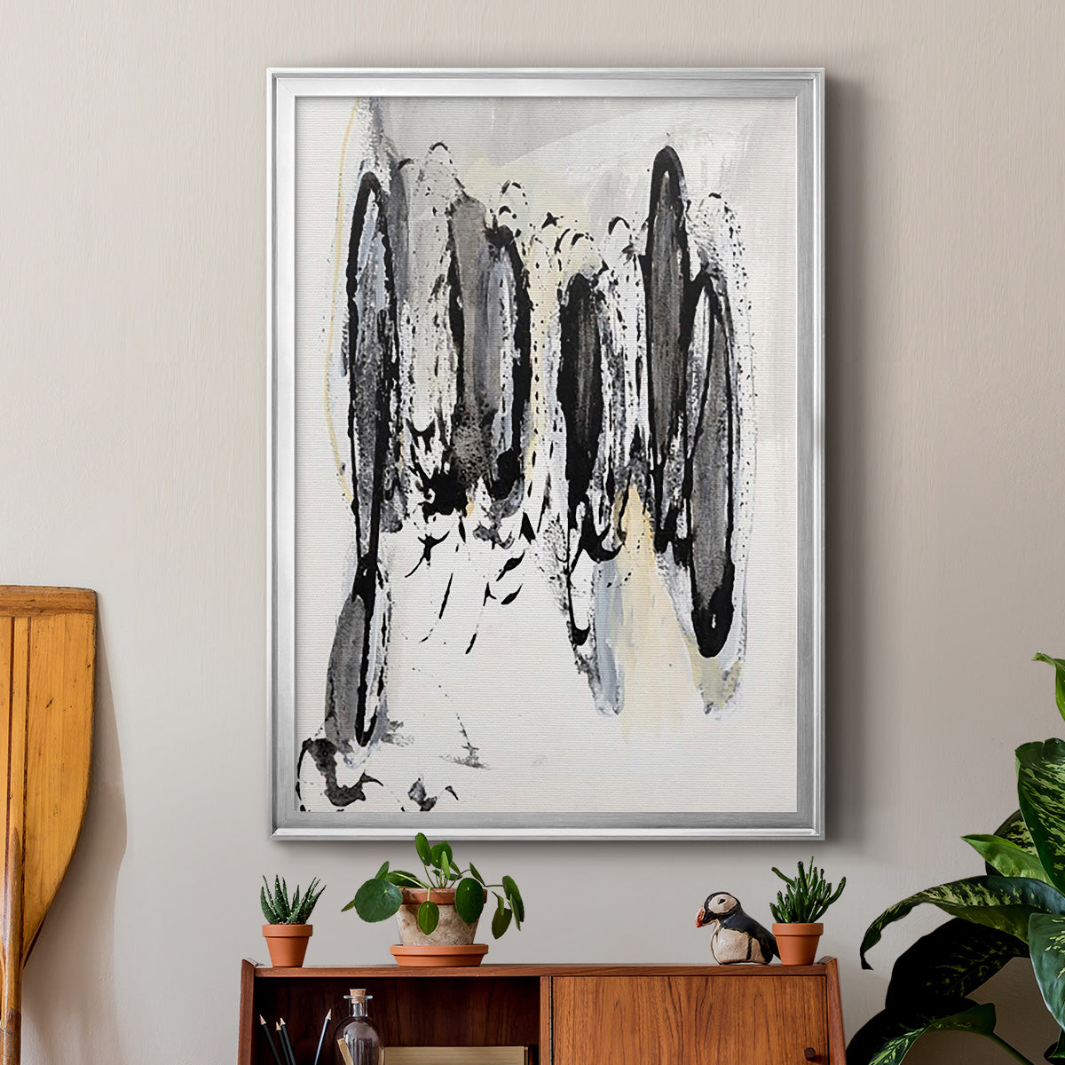 Grey Scribbles I - Modern Framed Canvas Print