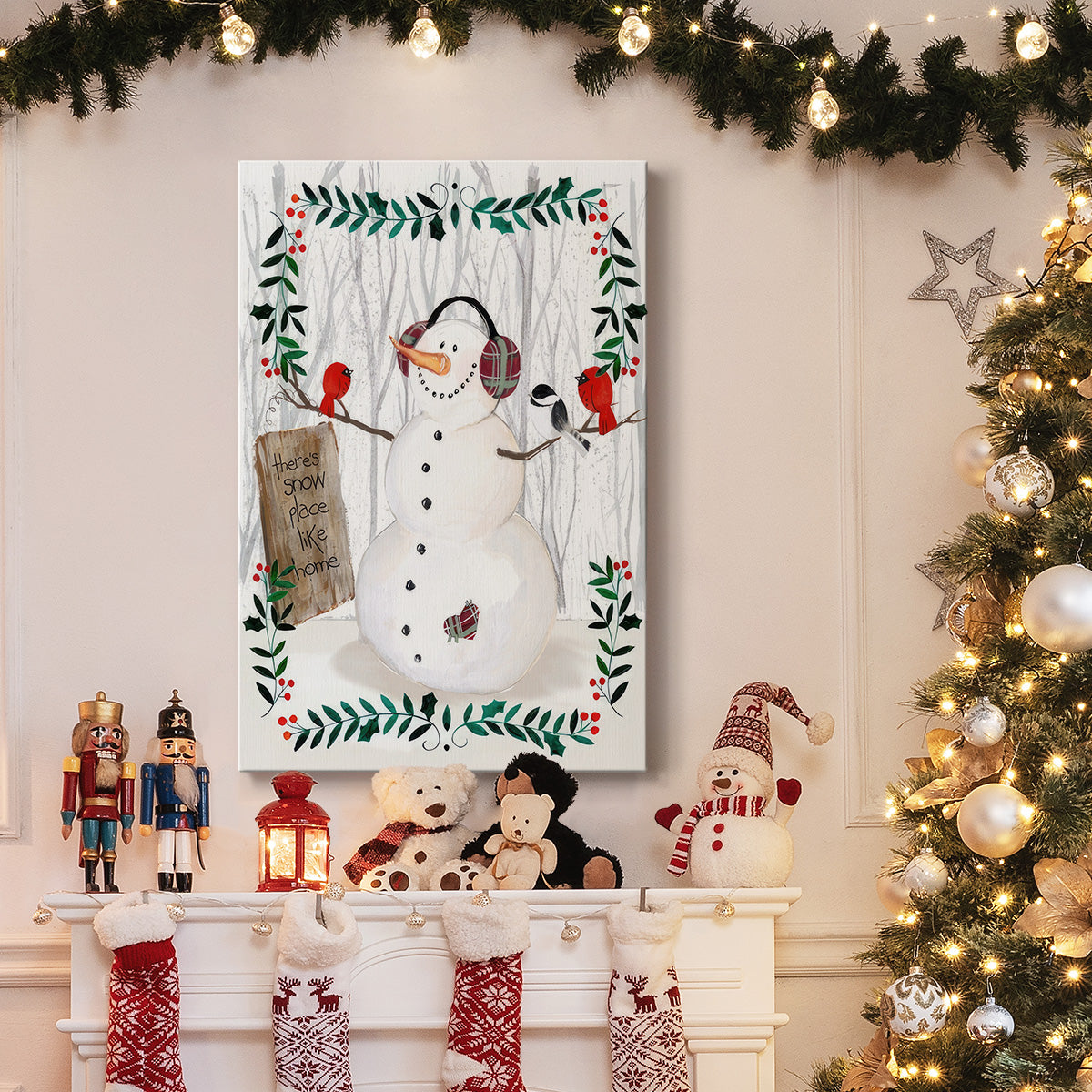 Folk Snowman Forest II - Gallery Wrapped Canvas