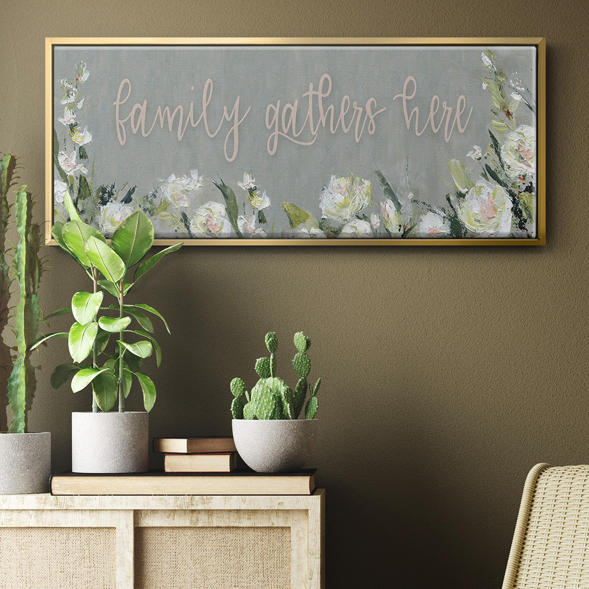 Family Gathers - Floater Framed Canvas Print