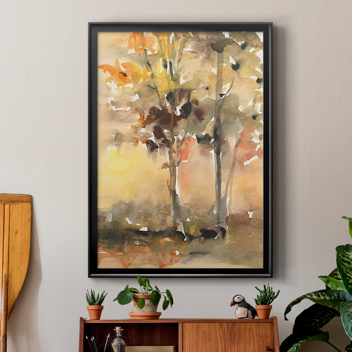 Fall Foliage Watercolor II - Modern Framed Canvas Print