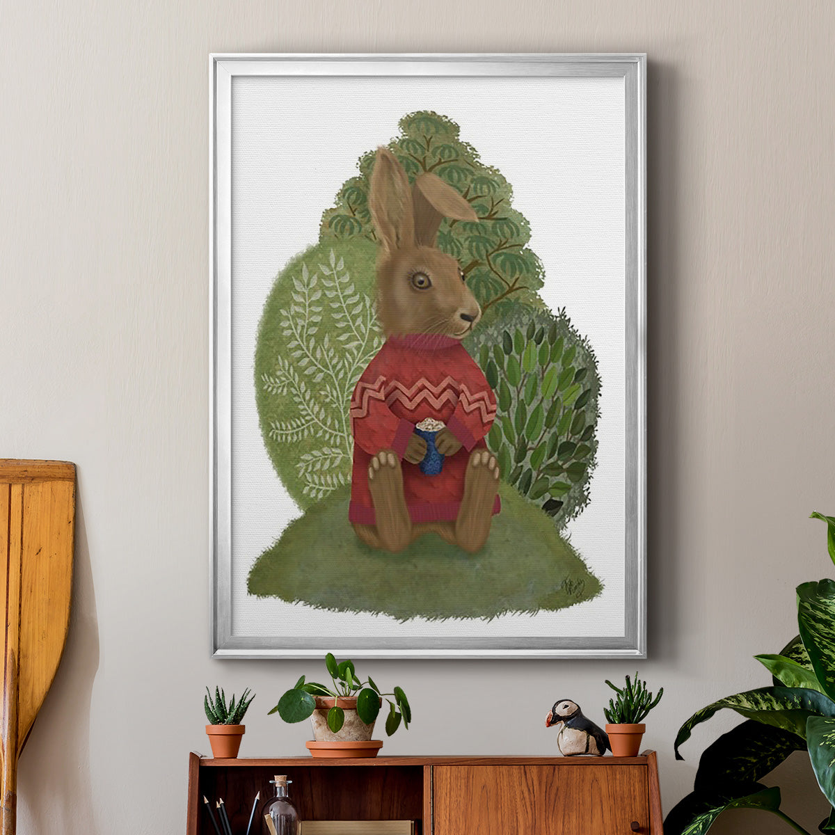 Latte Rabbit in Sweater - Modern Framed Canvas Print