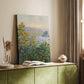 Canvas art print of a vibrant floral landscape with dense plant life and soft light styled in a home decor setting.