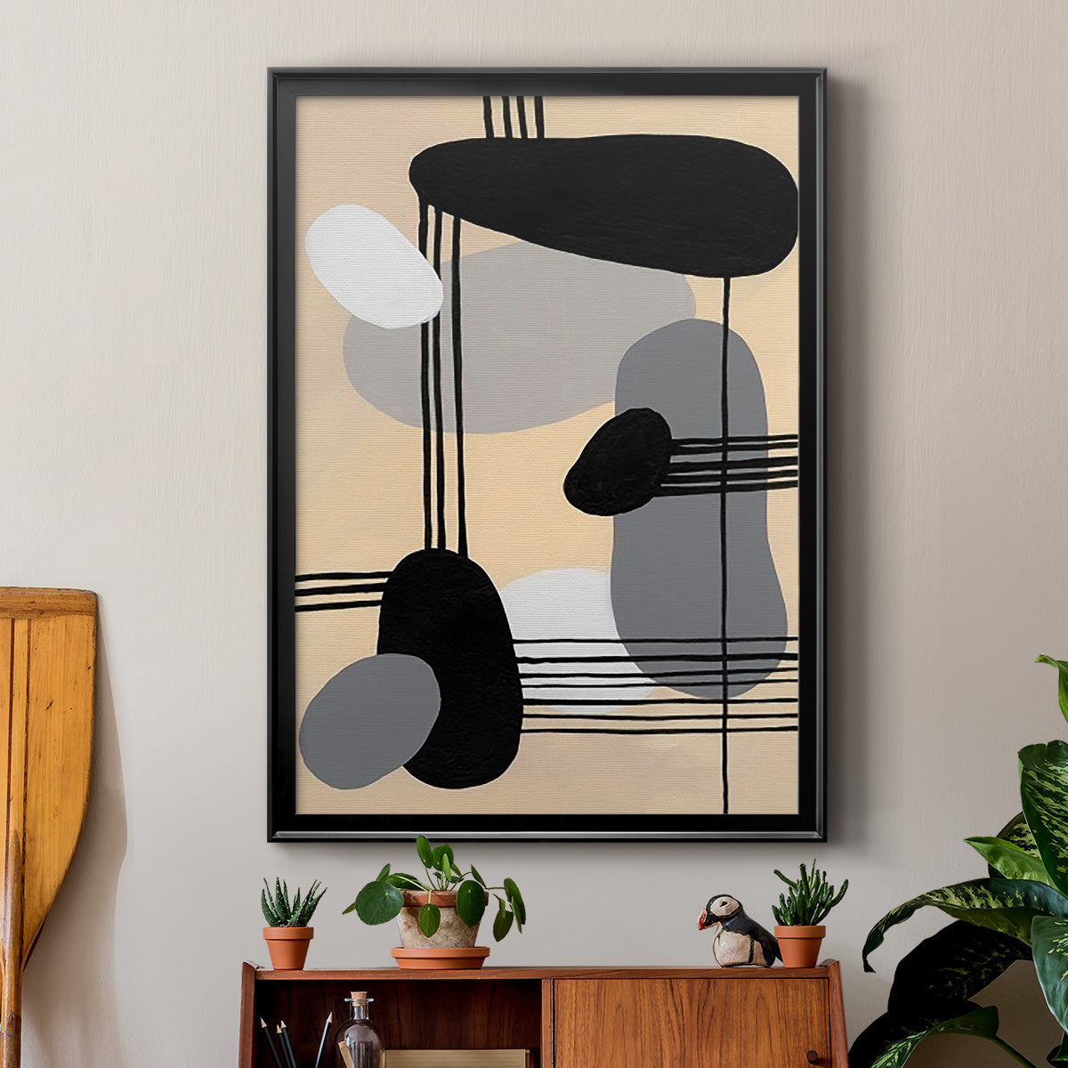 Interconnected Shapes II - Modern Framed Canvas Print