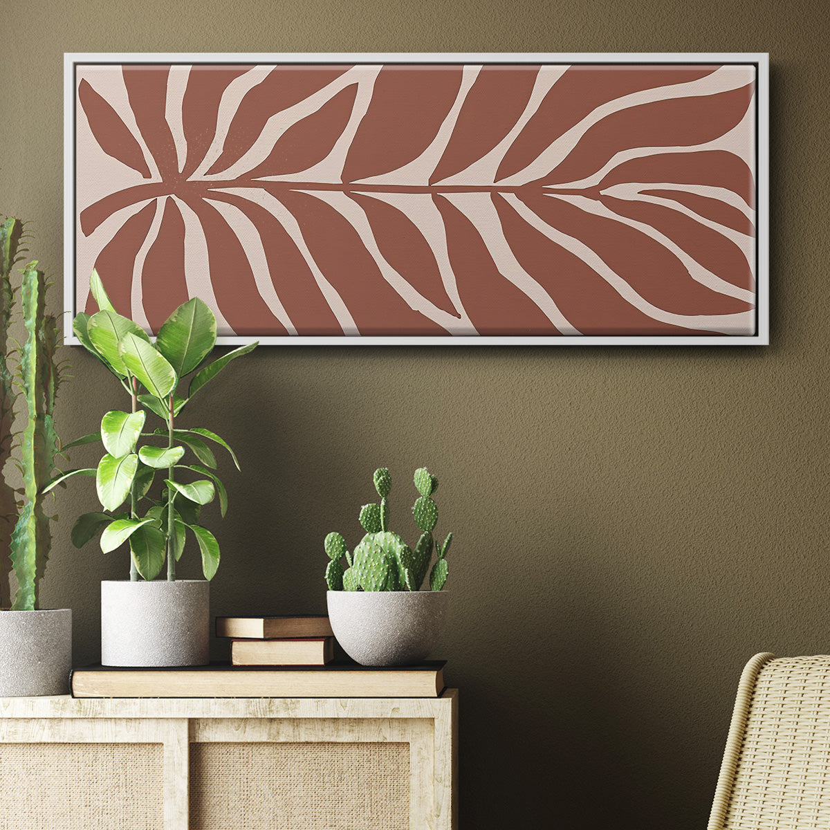 Terra Cotta Block Palms I - Floater Framed Canvas Print