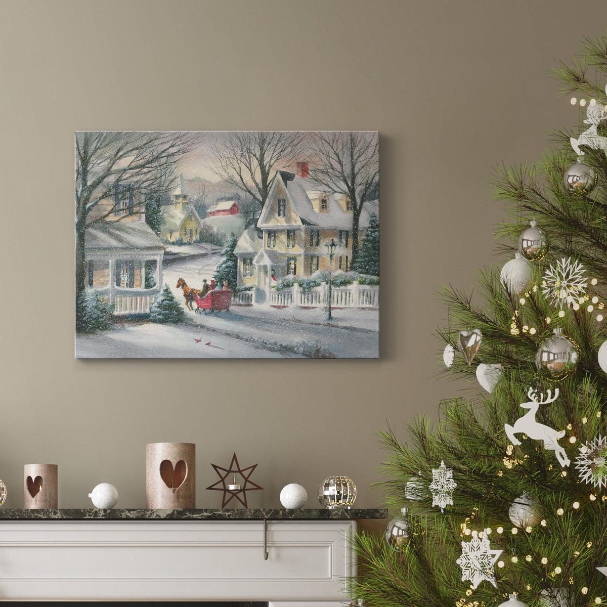 Village Sleigh Ride - Premium Gallery Wrapped Canvas  - Ready to Hang