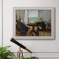 Impressionist interior scene by Édouard Manet in an ornate weathered white frame displayed in a light-toned interior setting.