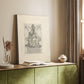 Canvas art print of a classical figure with balanced pose and etched texture styled in a home decor setting.