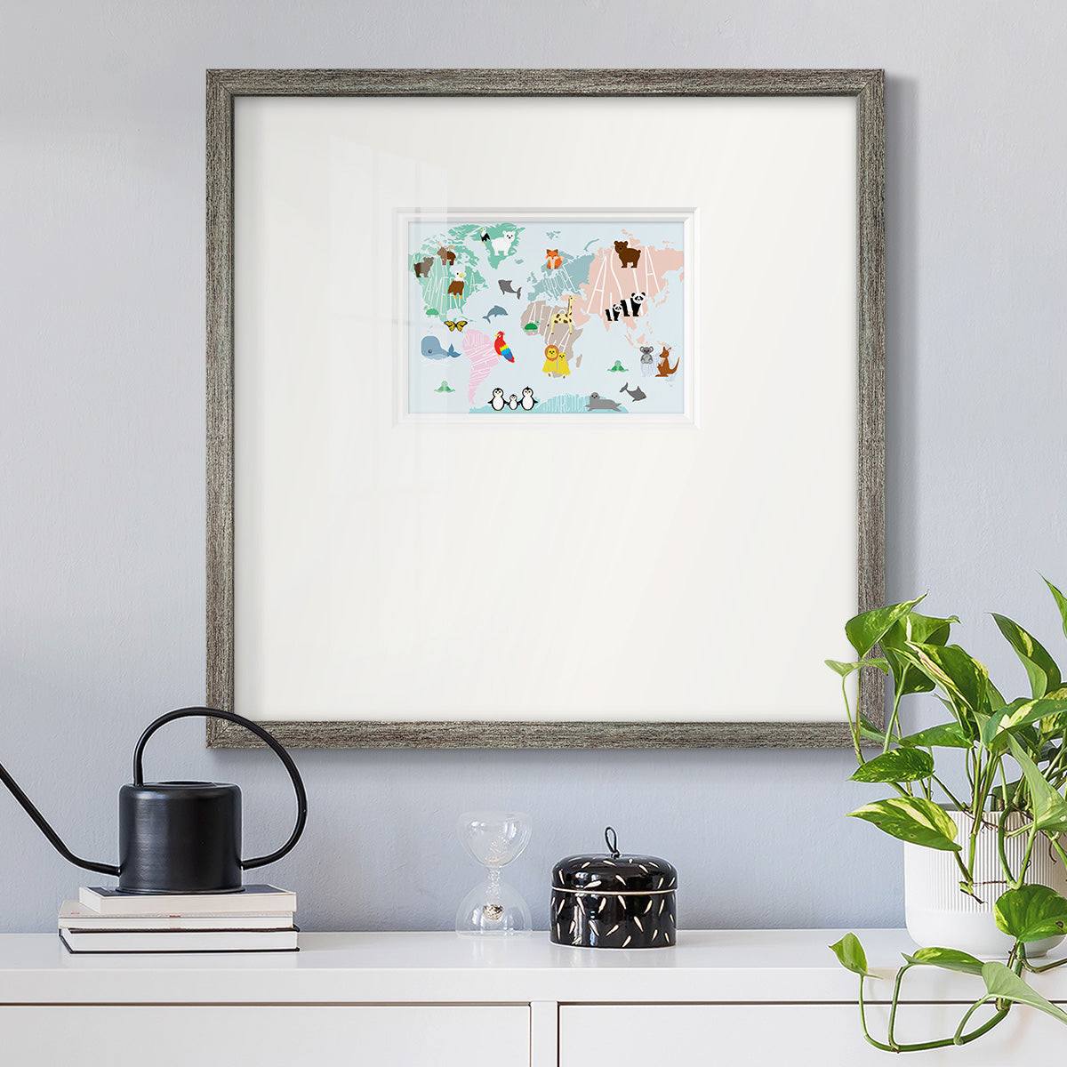 Animal Map Premium Framed Print Double Matboard