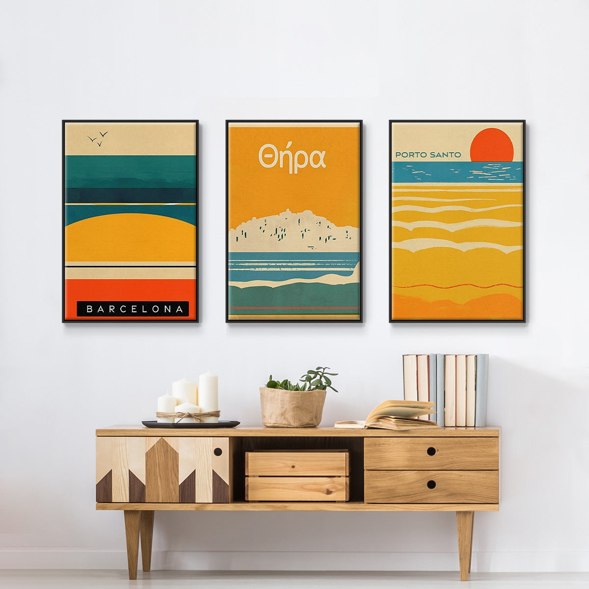 Summer Abroad I - Framed Premium Gallery Wrapped Canvas L Frame 3 Piece Set - Ready to Hang