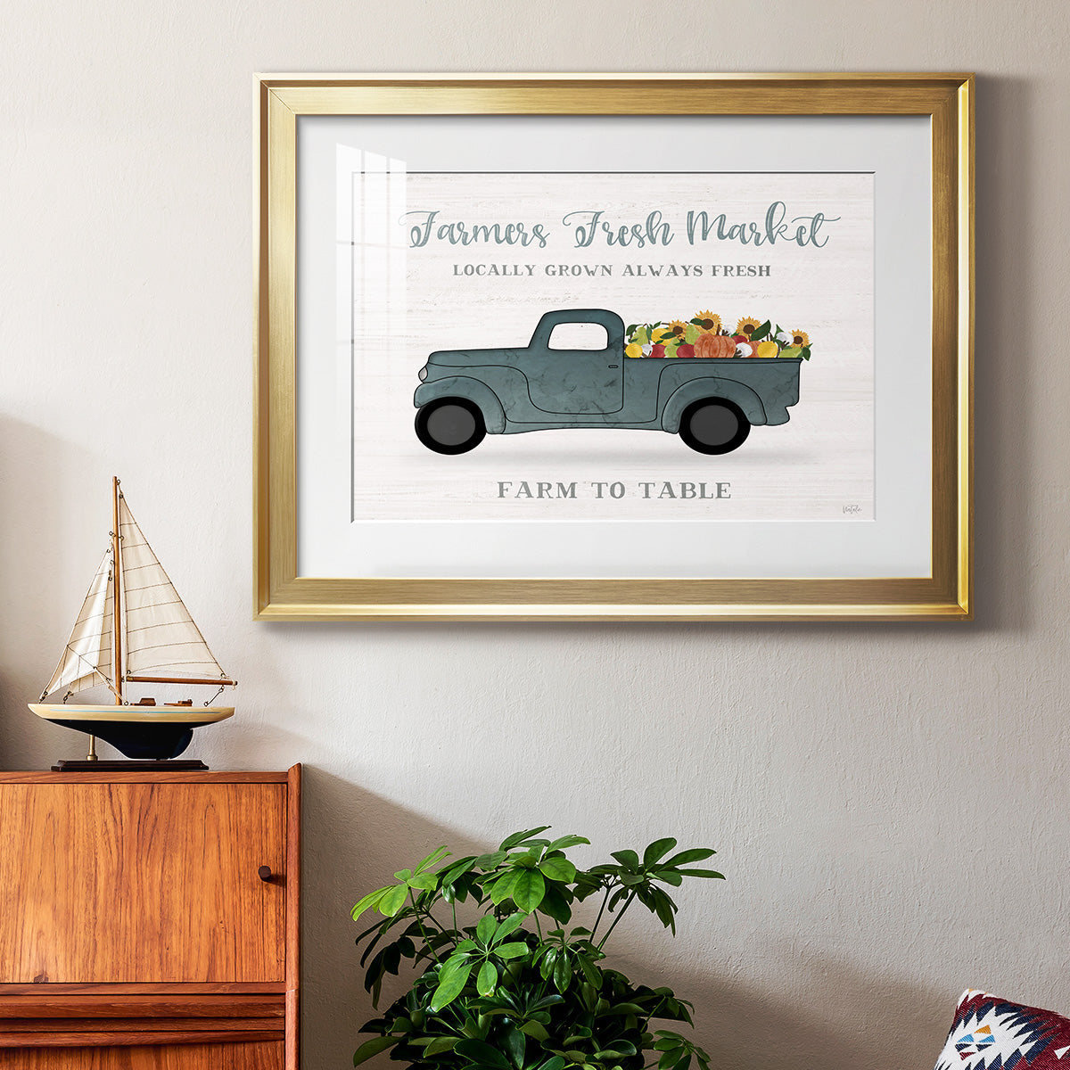 Fresh Sunflowers Truck - Modern Framed Art Print