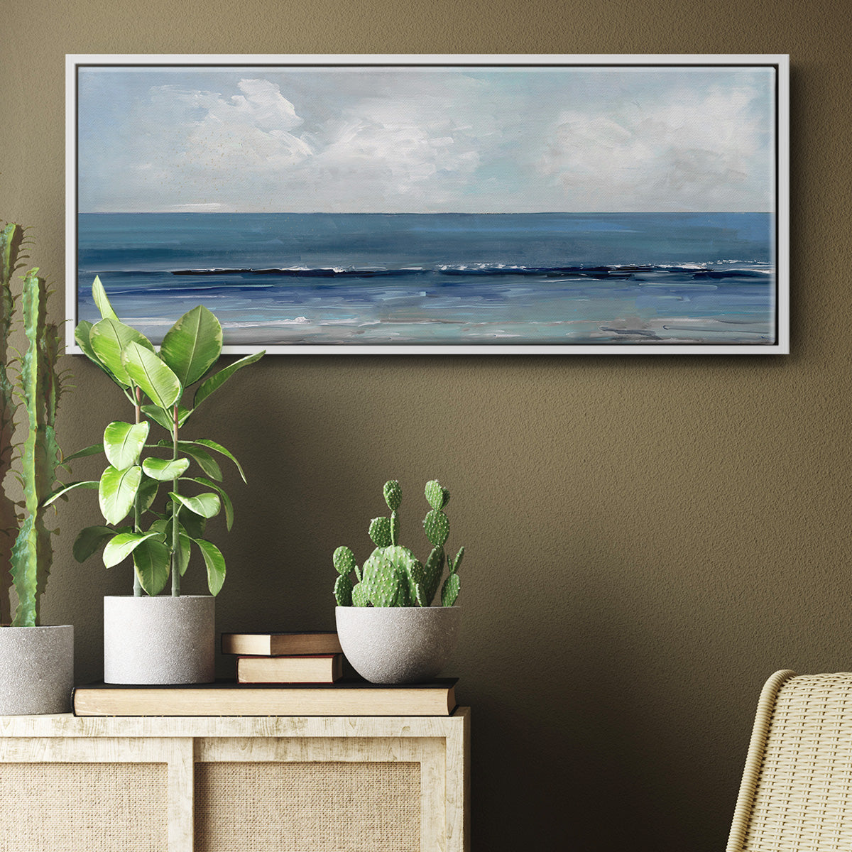 Cloudy Ocean Waves Horizon - Floater Framed Canvas Print