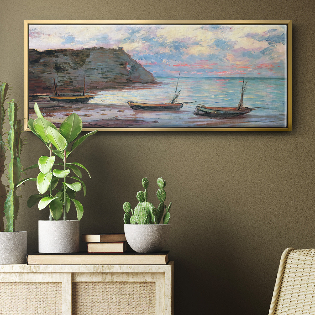 Sunset at Étretat, 1885 - Floater Framed Canvas Print