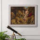 Dramatic biblical painting of Daniel with lions by Peter Paul Rubens in an ornate weathered white frame displayed in a light-toned interior setting.