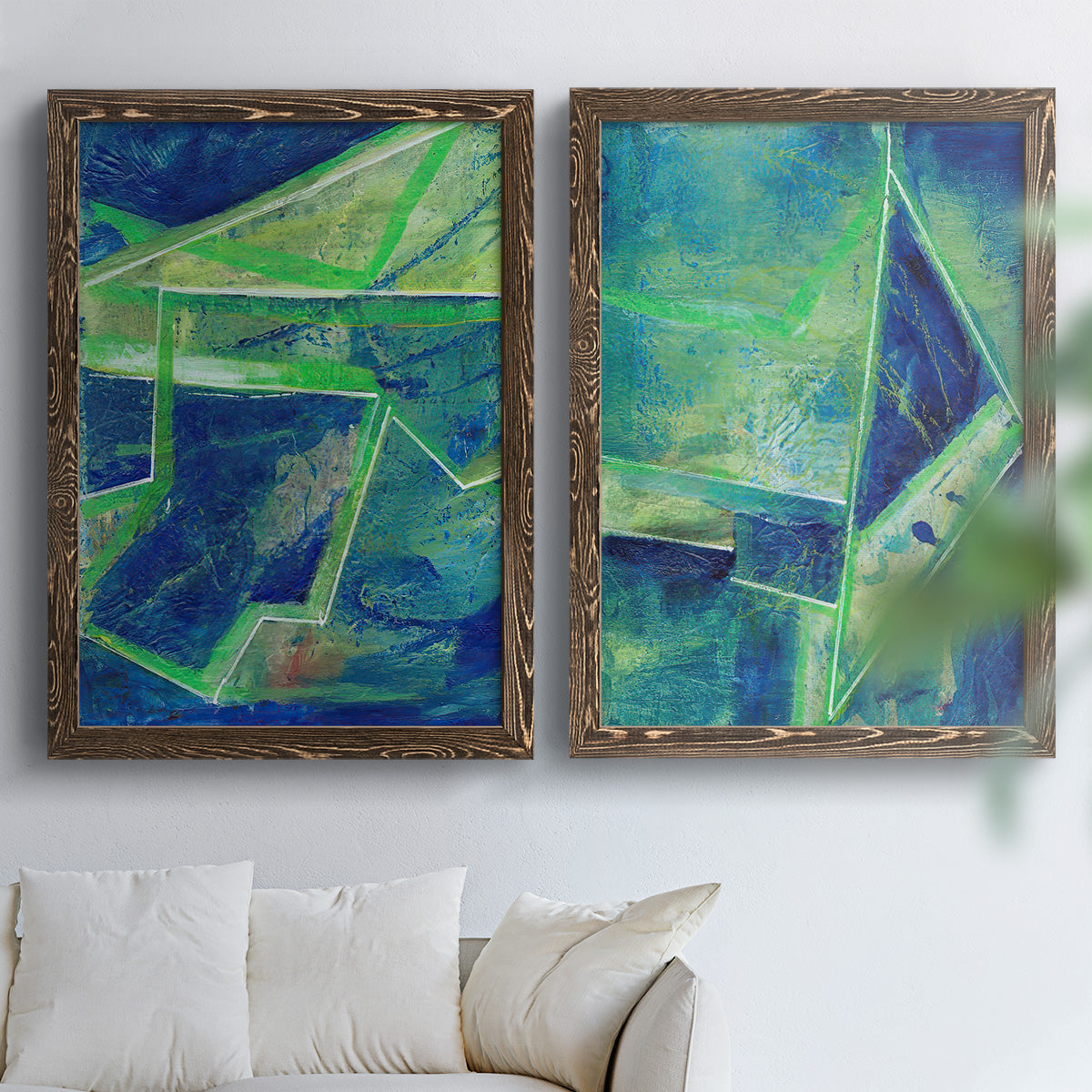 Geometric in Cool I - Premium Framed Canvas 2 Piece Set - Ready to Hang