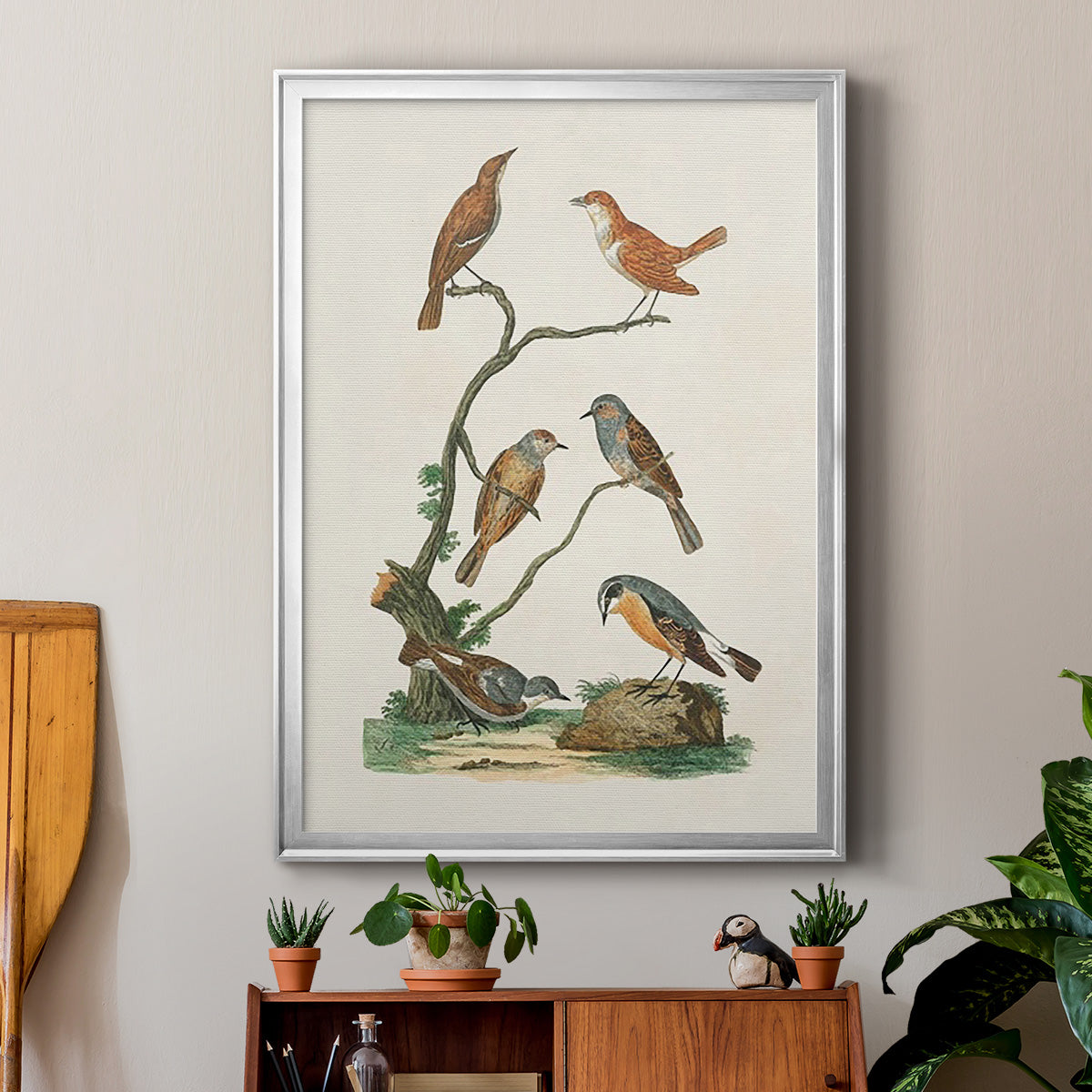 Antique Birds in Nature IV - Modern Framed Canvas Print