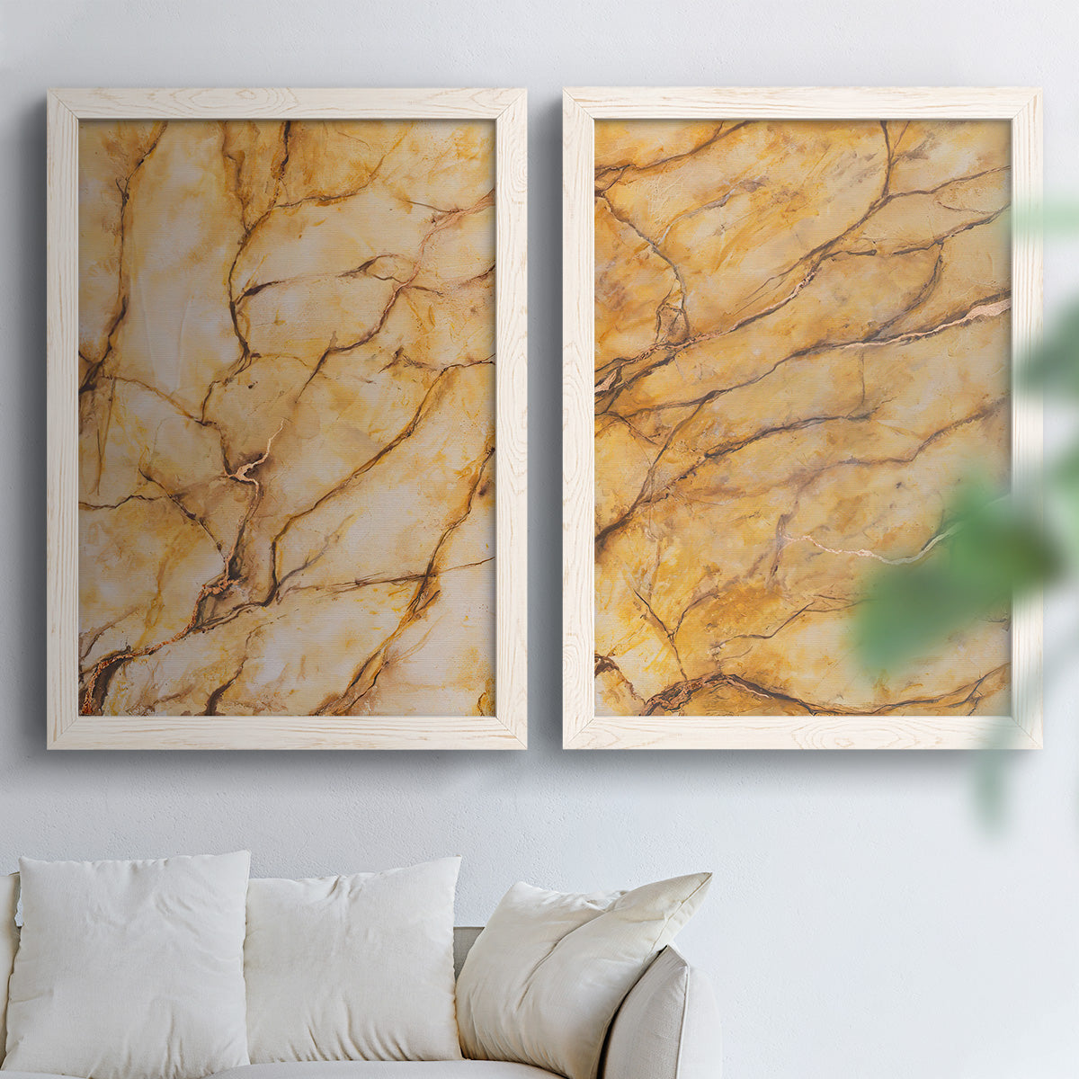 Yellow Marble I - Barnwood Framed Canvas Set