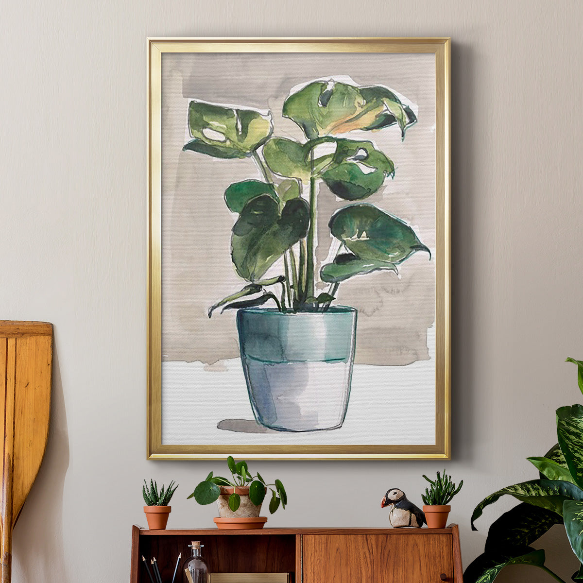 Potted Houseplant II - Modern Framed Canvas Print