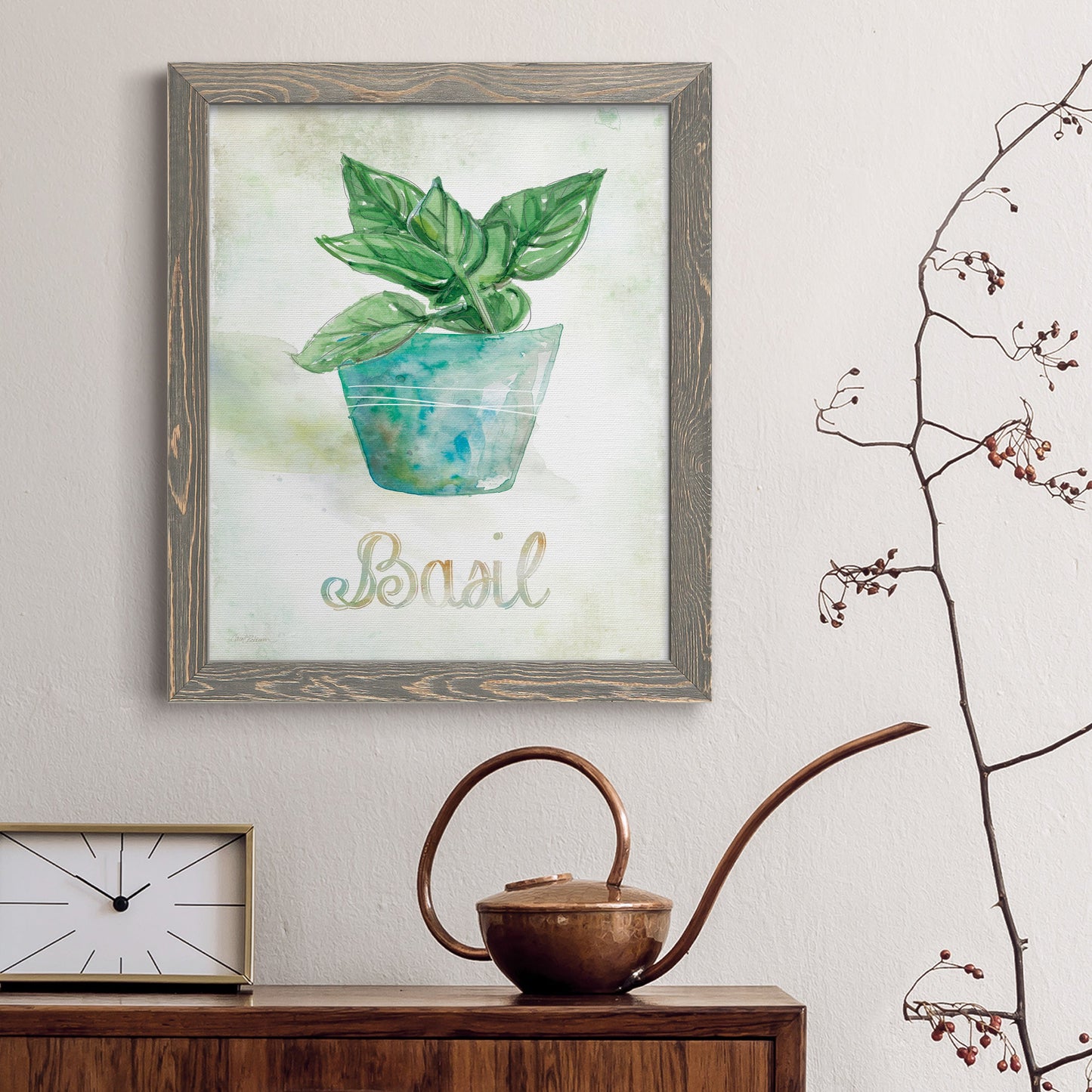 Potted Basil - Premium Canvas Framed in Barnwood - Ready to Hang