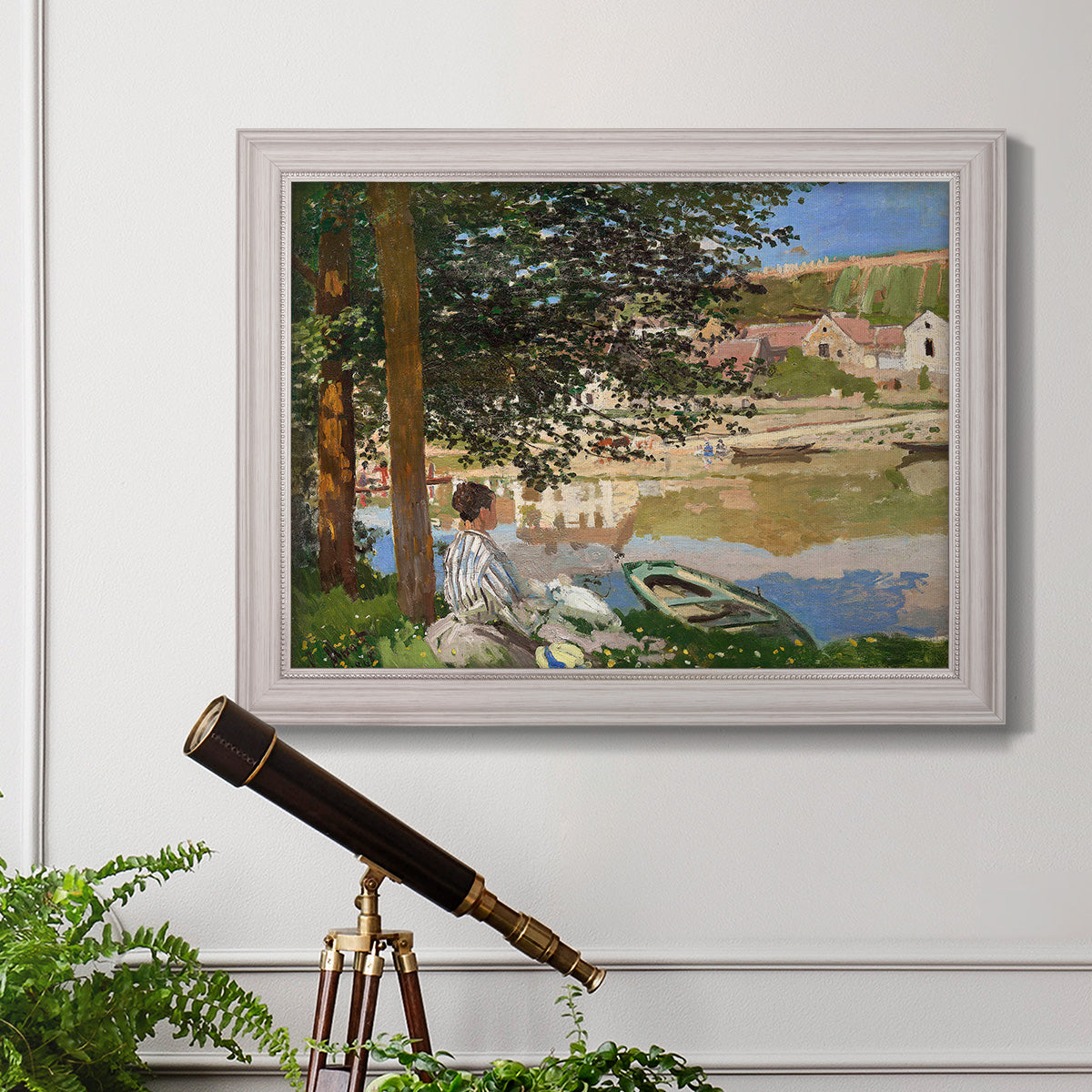 On the Bank of the Seine, Bennecourt - Ornate Framed Canvas Print