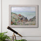 Impressionist coastal watch cabin scene by Claude Monet in an ornate weathered white frame displayed in a light-toned interior setting.
