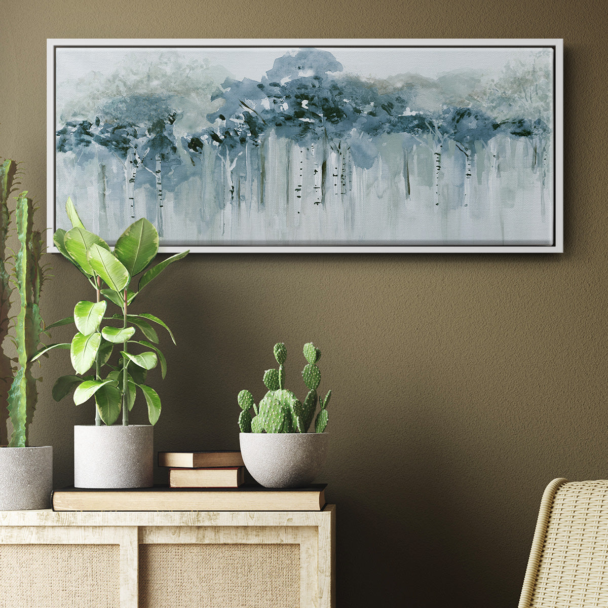 Blue Birch Morning - Floater Framed Canvas Print