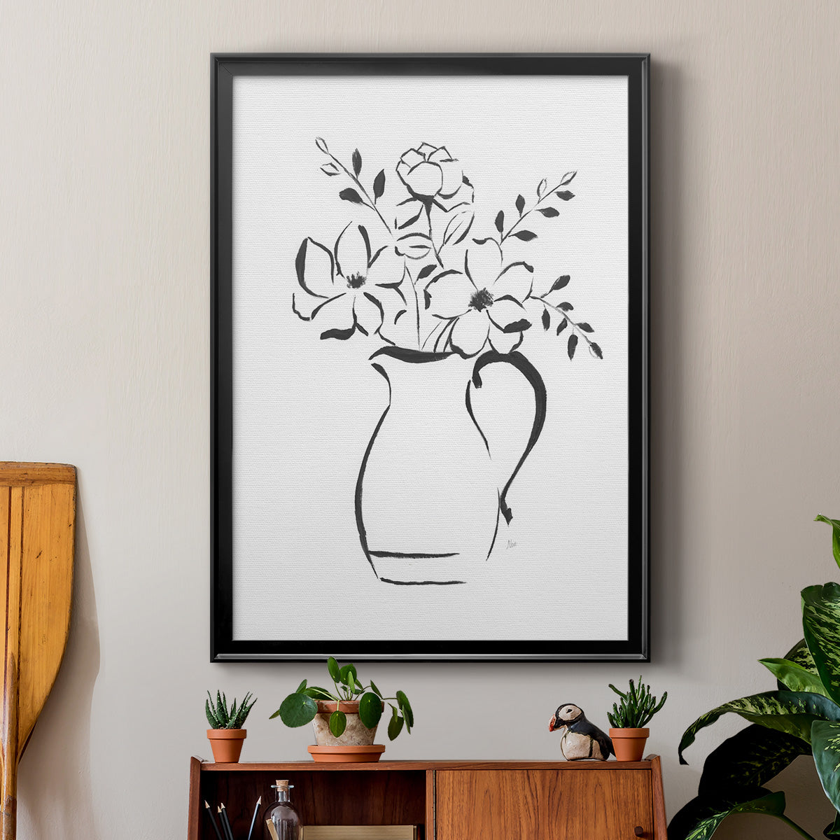 Sketchy Bouquet II - Modern Framed Canvas Print