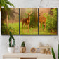 Three-panel canvas wall art featuring resting animals in open field, displayed in a boho-chic entryway above a console table.