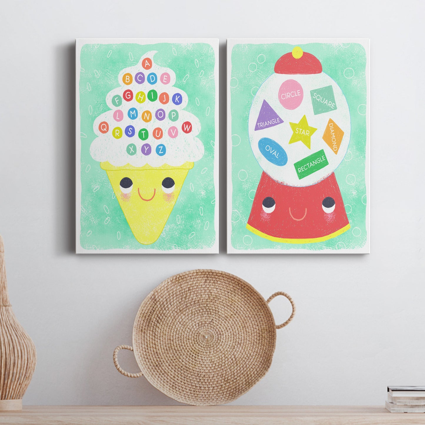 Ice Cream Alphabet Premium Gallery Wrapped Canvas - Ready to Hang - Set of 2 - 8 x 12 Each