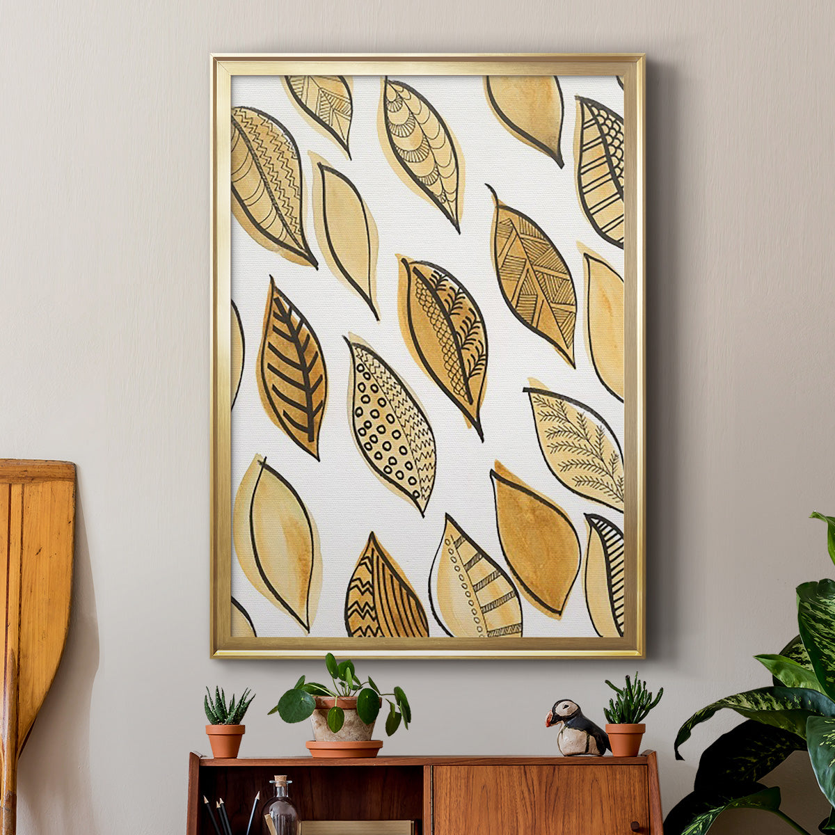 Patterned Leaf Shapes II - Modern Framed Canvas Print