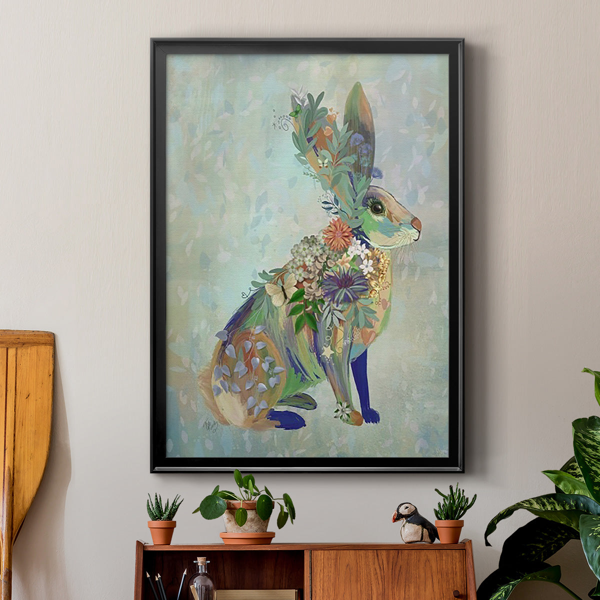 Fantastic Florals Hare, Sitting - Modern Framed Canvas Print