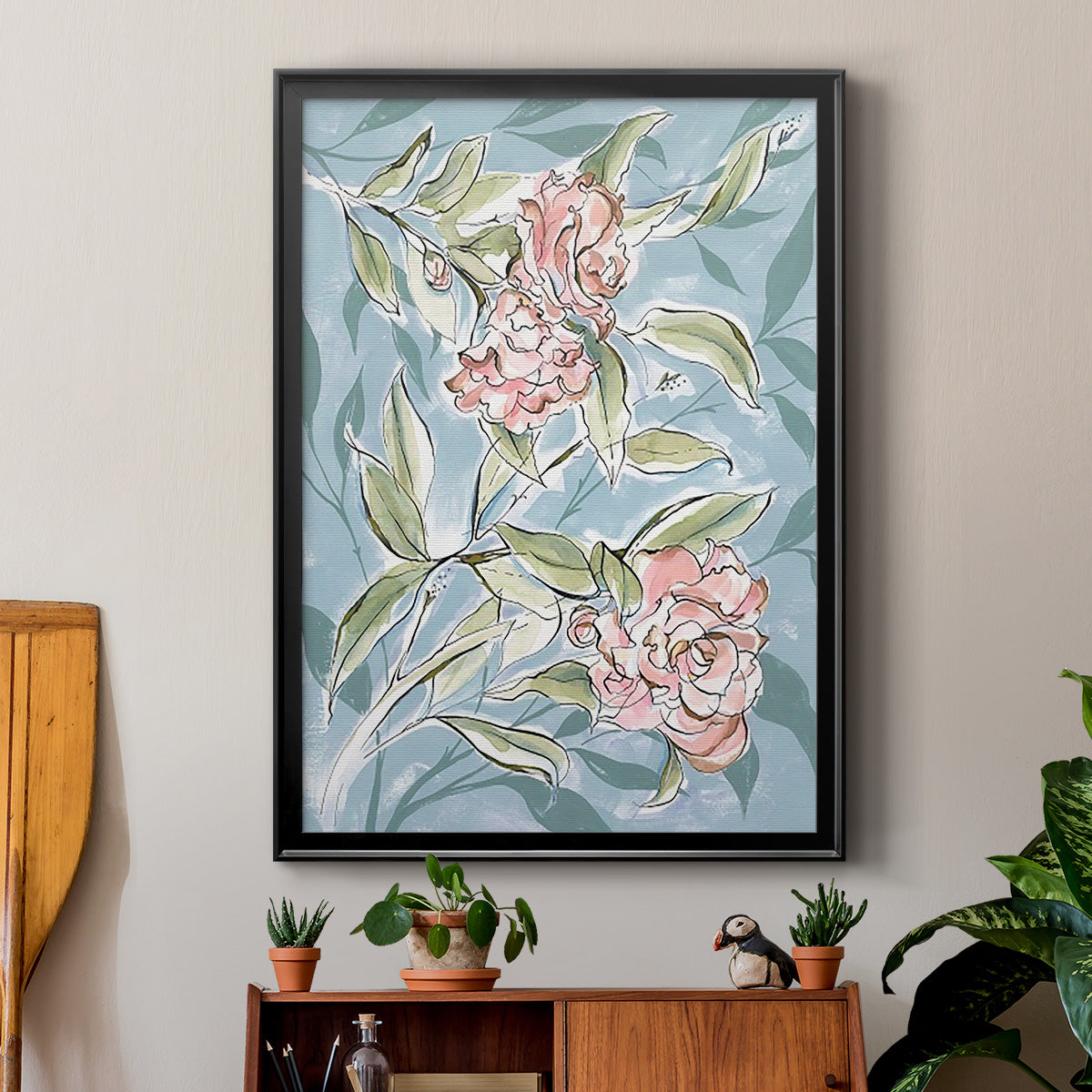 Faded Camellias I - Modern Framed Canvas Print